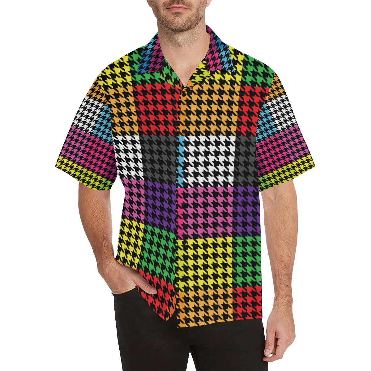 Houndstooth Colorful Pattern Print Design 01 Men's Hawaiian Shirt