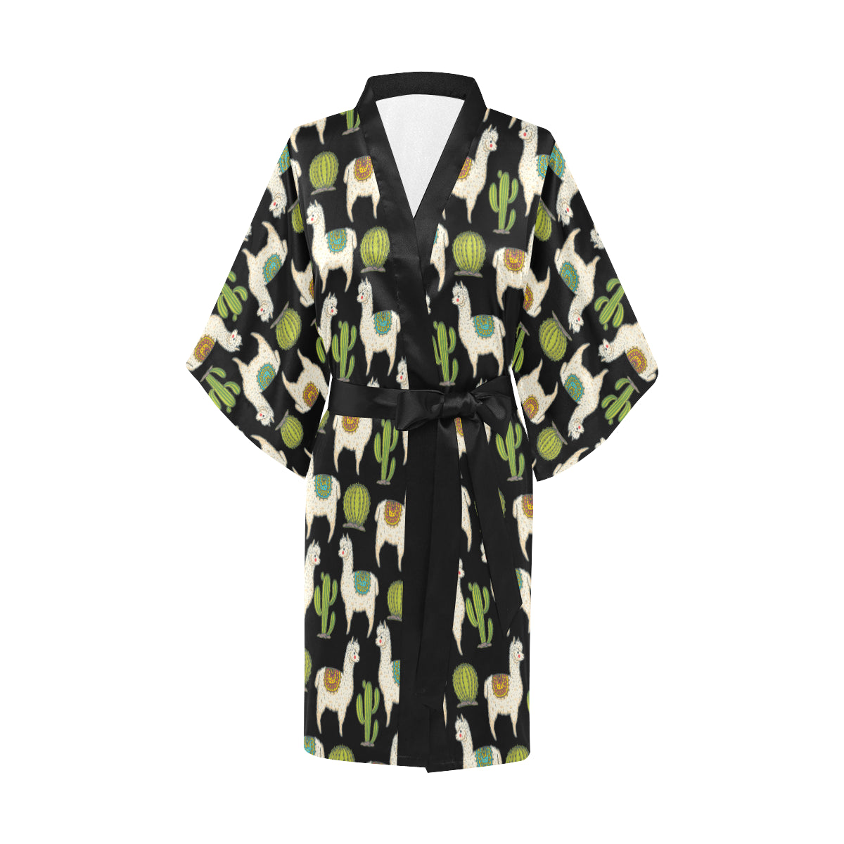 Alpaca Cactus Pattern Print Design 07 Women's Short Kimono