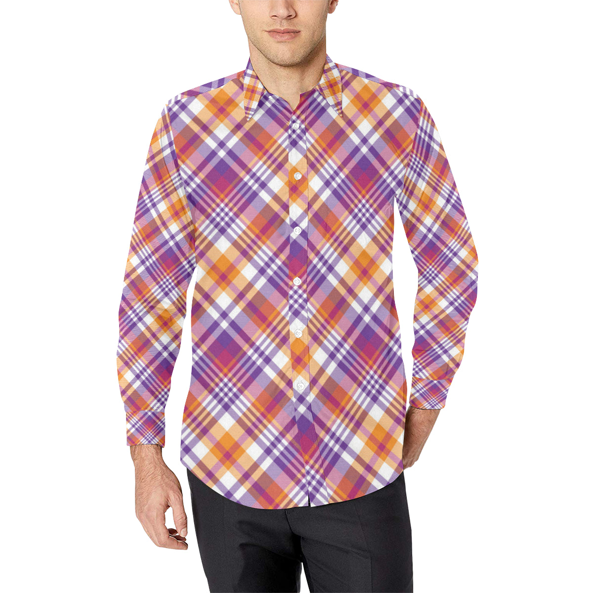 Madras Pattern Print Design 02 Men's Long Sleeve Shirt