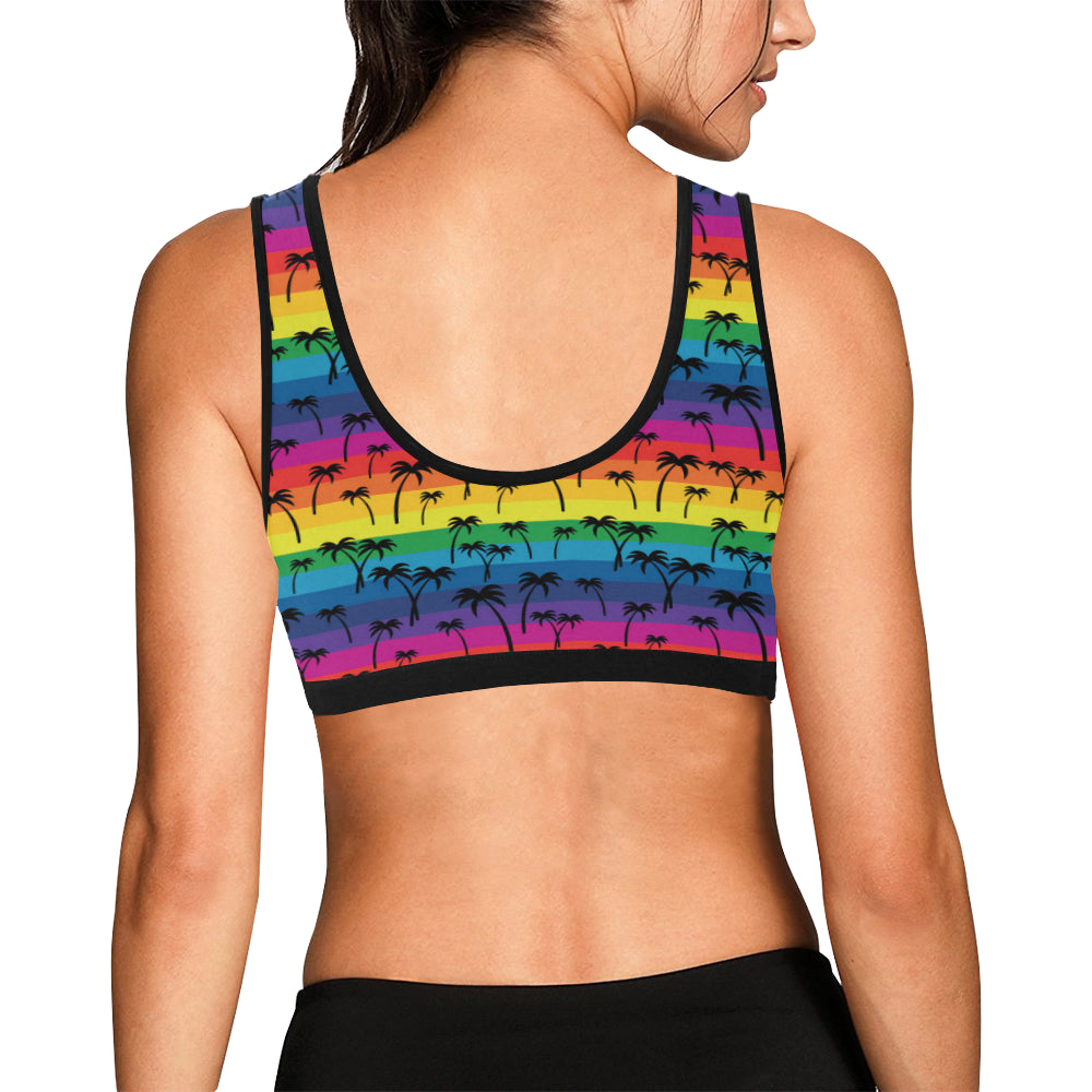Palm Tree Rainbow Themed Print Sports Bra