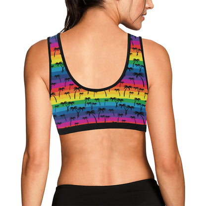 Palm Tree Rainbow Themed Print Sports Bra