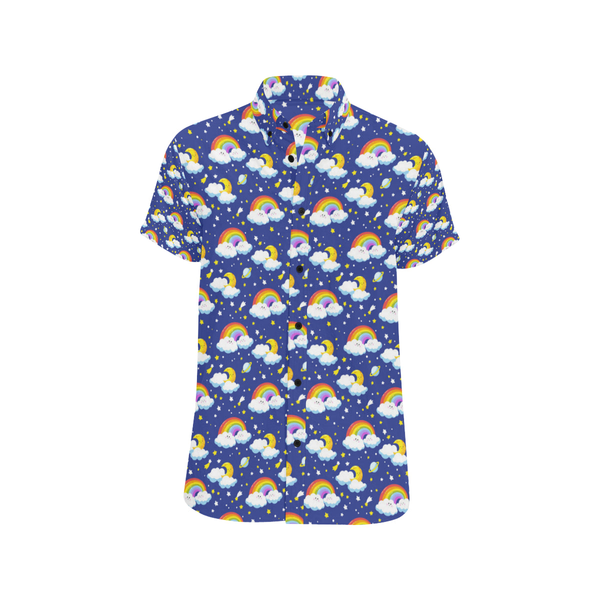 Rainbow Space Design Print Men's Short Sleeve Button Up Shirt