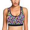 Neon Feather Pattern Print Design A02 Sports Bra