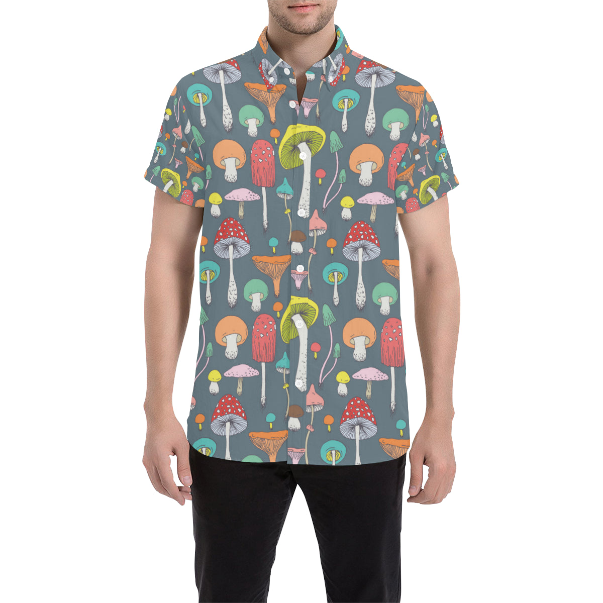 Mushroom Pattern Print Design A03 Men's Short Sleeve Button Up Shirt