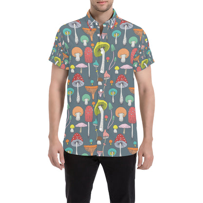 Mushroom Pattern Print Design A03 Men's Short Sleeve Button Up Shirt