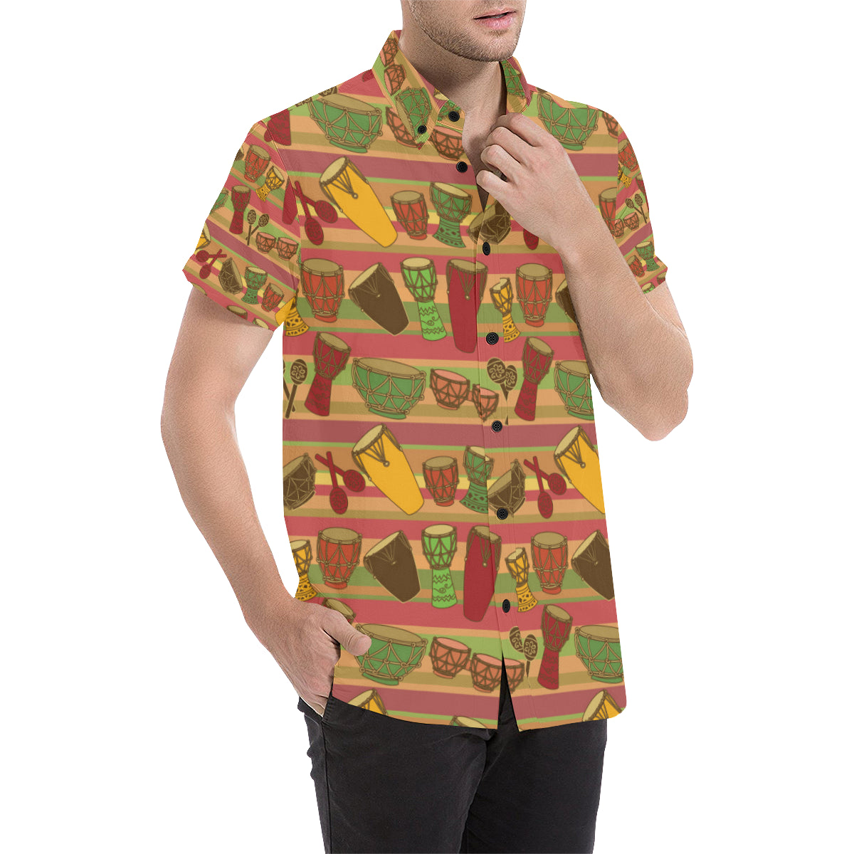 Percussion Pattern Print Design 01 Men's Short Sleeve Button Up Shirt