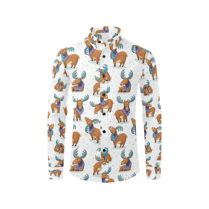 Moose Cute Pattern Print Design 01 Men's Long Sleeve Shirt