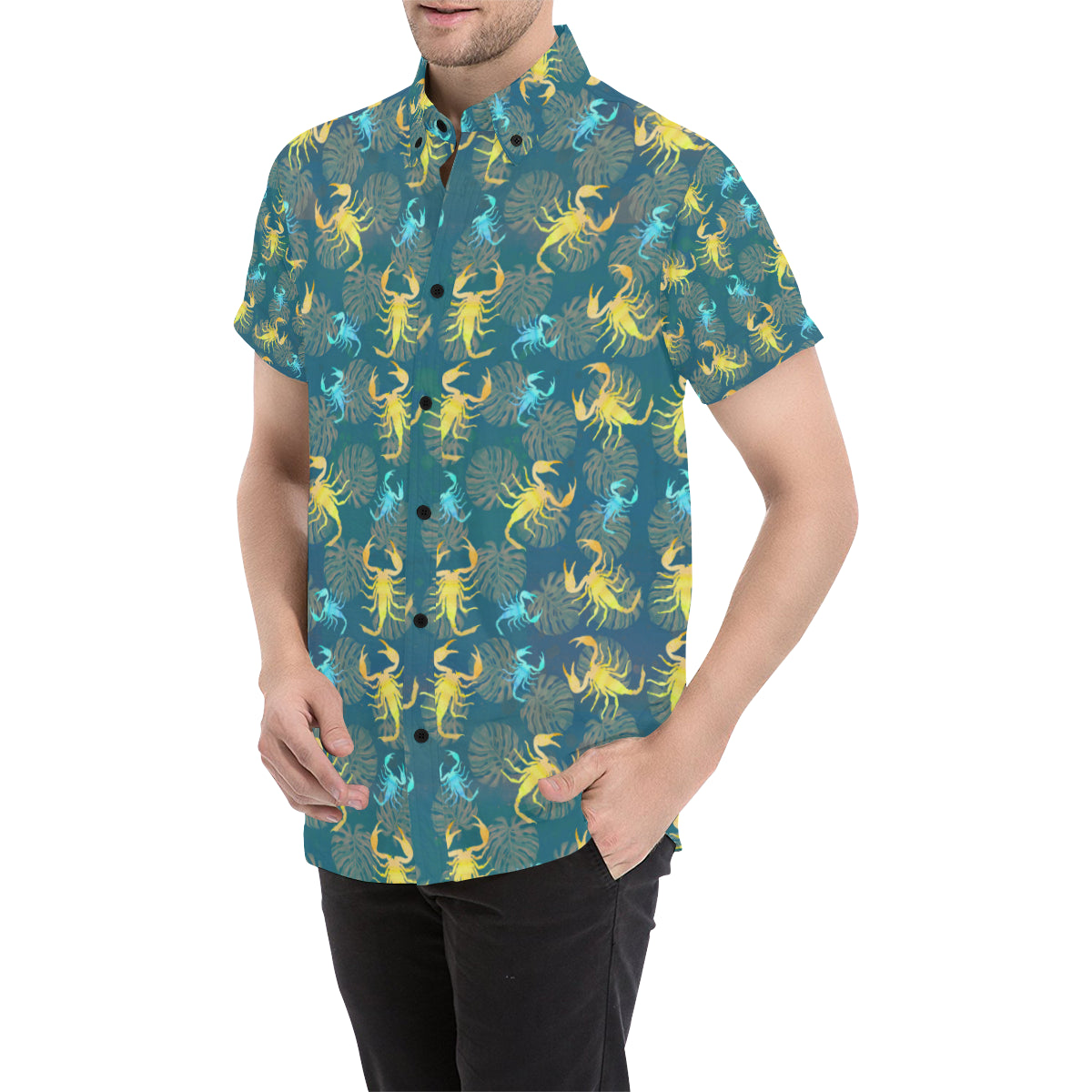 Scorpion Pattern Print Design 02 Men's Short Sleeve Button Up Shirt