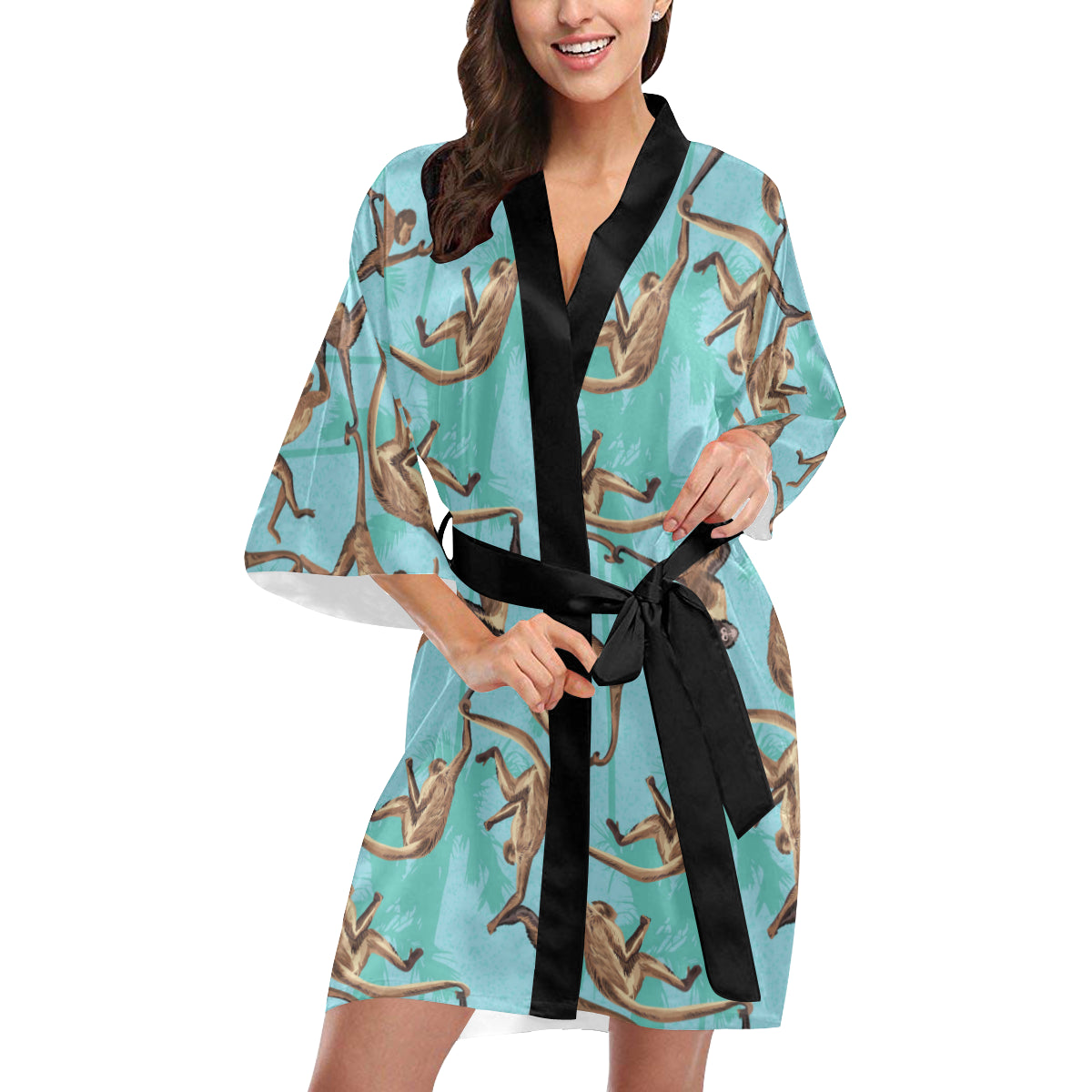 Monkey Pattern Print Design 04 Women's Short Kimono