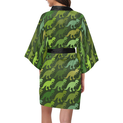T Rex Pattern Print Design A03 Women's Short Kimono