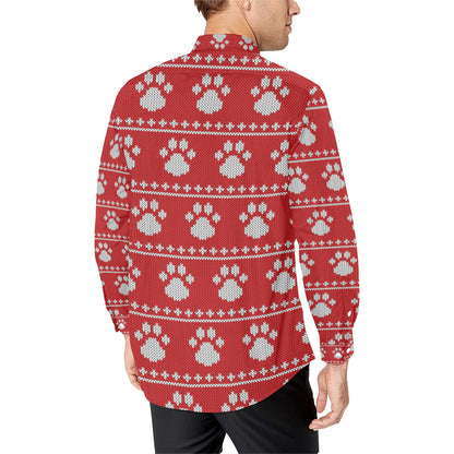 Knit Paw Pattern Print Design 03 Men's Long Sleeve Shirt