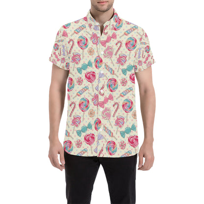 Candy Pattern Print Design CA04 Men's Short Sleeve Button Up Shirt