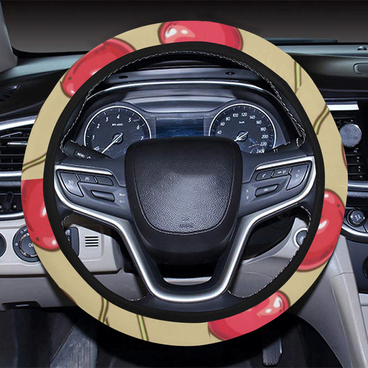 Cherry Pattern Print Design CH05 Steering Wheel Cover with Elastic Edge