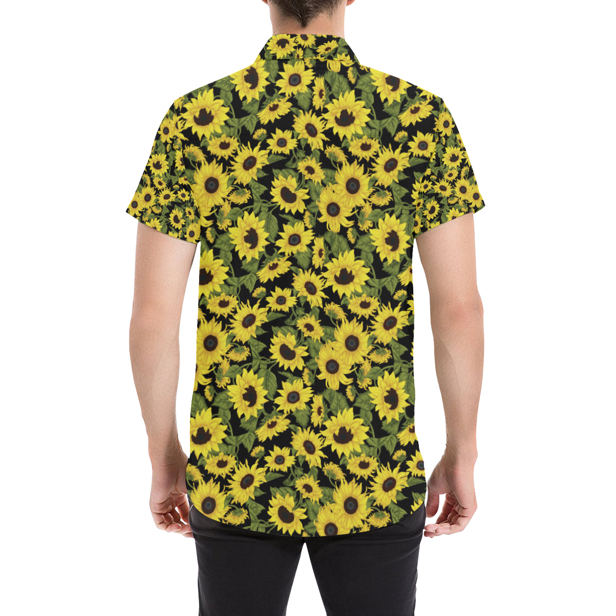 Sunflower Fresh Bright Color Print Men's Short Sleeve Button Up Shirt