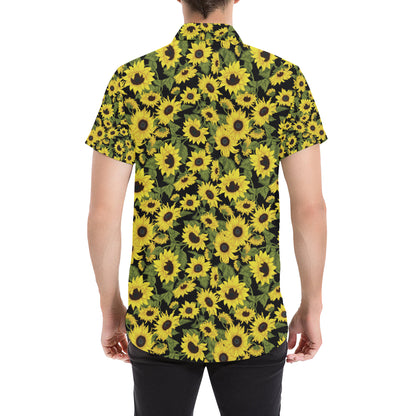 Sunflower Fresh Bright Color Print Men's Short Sleeve Button Up Shirt