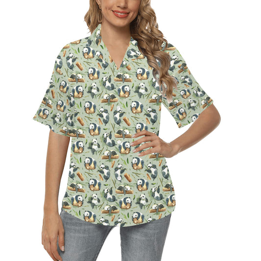 Panda Bear Design Bamboo Print Women's Hawaiian Shirt