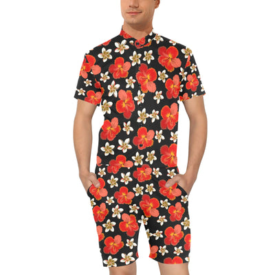 Red Hibiscus Pattern Print Design HB022 Men's Romper