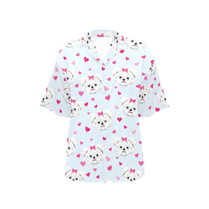 Maltese Pattern Print Design 03 Women's Hawaiian Shirt