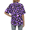 Cheetah Purple Neon Print Pattern Women's Hawaiian Shirt