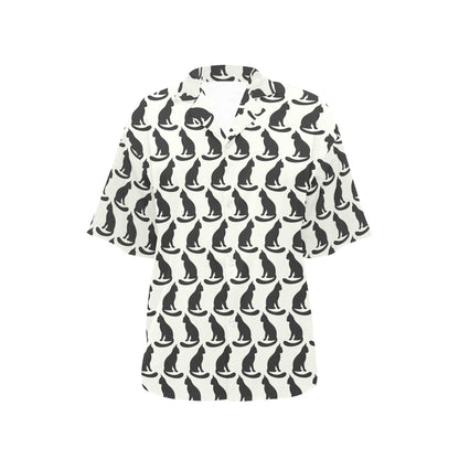 Black Cat Pattern Print Design 02 Women's Hawaiian Shirt