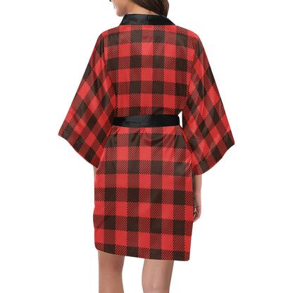 Buffalo check Red Pattern Print Design 05 Women's Short Kimono