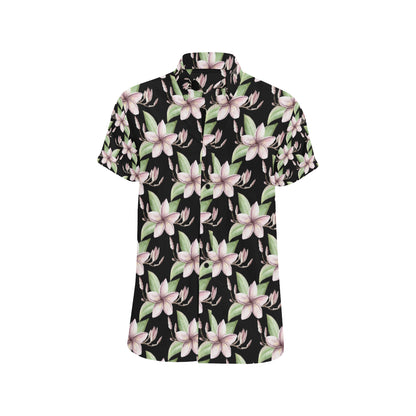 Plumeria Pattern Print Design PM02 Men's Short Sleeve Button Up Shirt