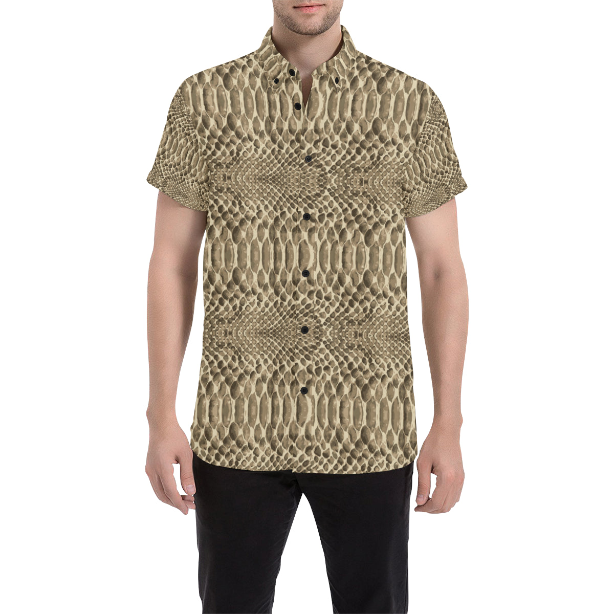 Python Pattern Print Design A02 Men's Short Sleeve Button Up Shirt