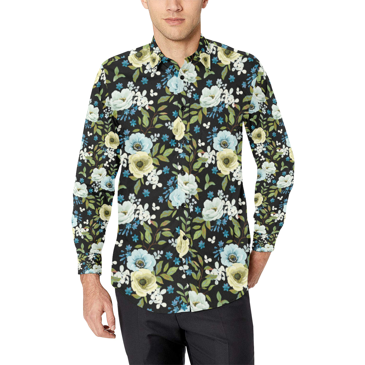 Anemone Pattern Print Design AM03 Men's Long Sleeve Shirt