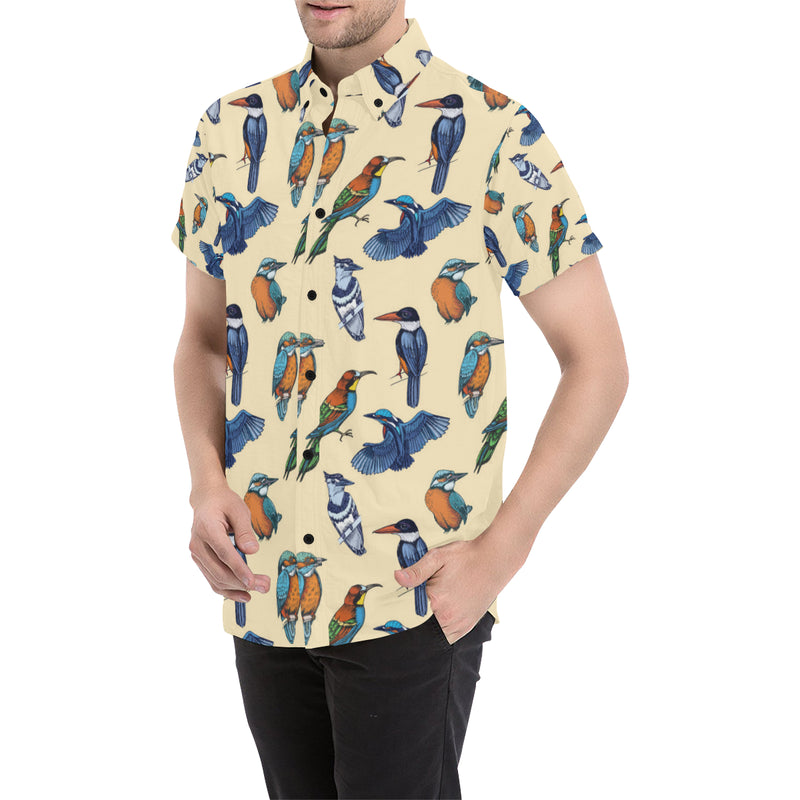 Kingfisher Bird Pattern Print Design 04 Men's Short Sleeve Button Up Shirt