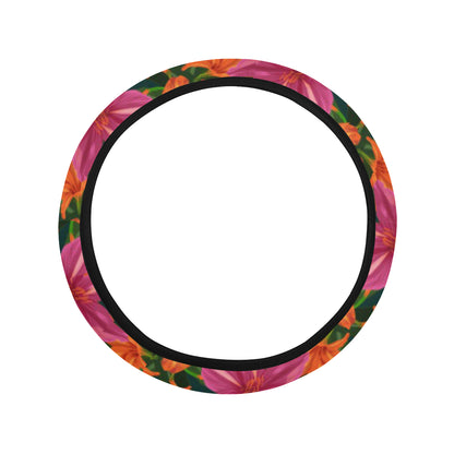 Amaryllis Pattern Print Design AL01 Steering Wheel Cover with Elastic Edge