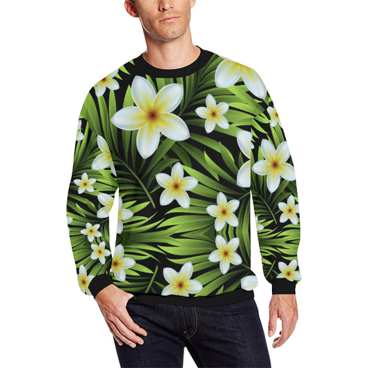 White Plumeria Pattern Print Design PM06 Men Long Sleeve Sweatshirt