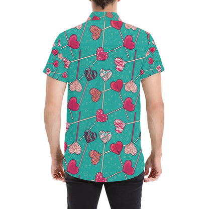 Lollipop Pattern Print Design LL01 Men's Short Sleeve Button Up Shirt