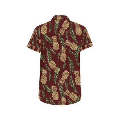 Pineapple Pattern Print Design PP013 Men's Short Sleeve Button Up Shirt