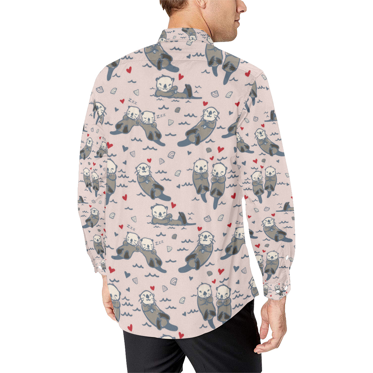 Sea Otter Pattern Print Design 02 Men's Long Sleeve Shirt
