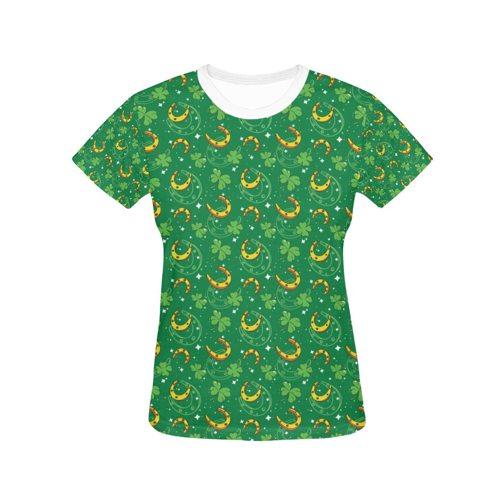 Shamrock With Horse Shoes Print Design LKS305 Women's  T-shirt