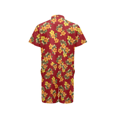 Orange Hibiscus Pattern Print Design HB026 Men's Romper