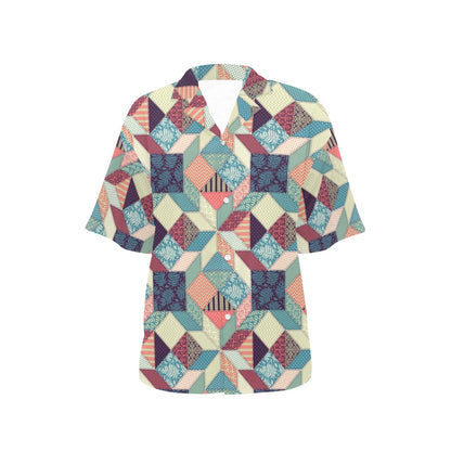 Patchwork Pattern Print Design 02 Women's Hawaiian Shirt
