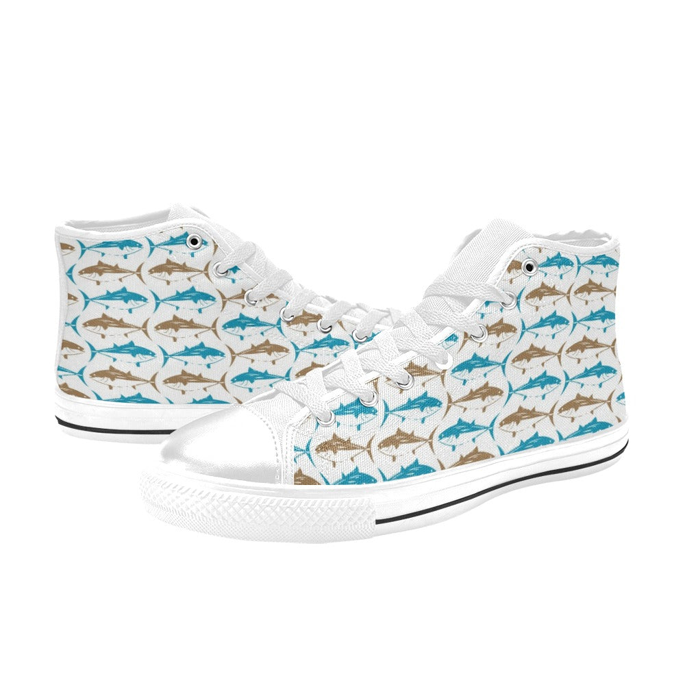 Tuna Fish Print Design LKS301 High Top Women's White Shoes