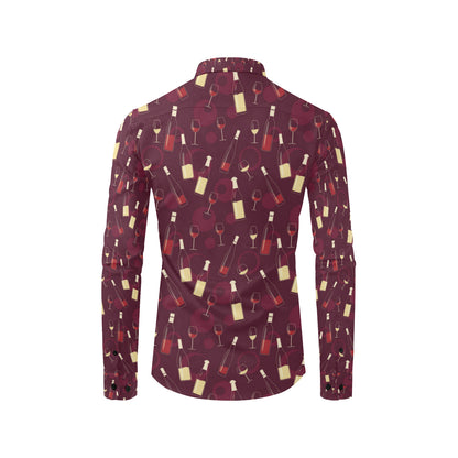 Wine Themed Pattern Print Men's Long Sleeve Shirt
