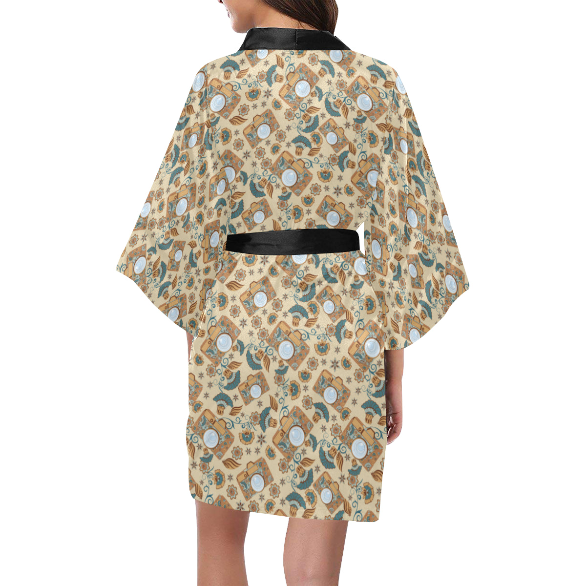 Camera Pattern Print Design 05 Women's Short Kimono