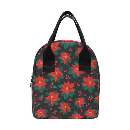Poinsettia Pattern Print Design POT07 Insulated Lunch Bag