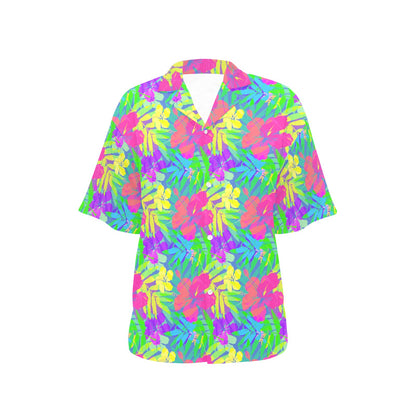 Neon Tropical Pattern Print Design A03 Women's Hawaiian Shirt