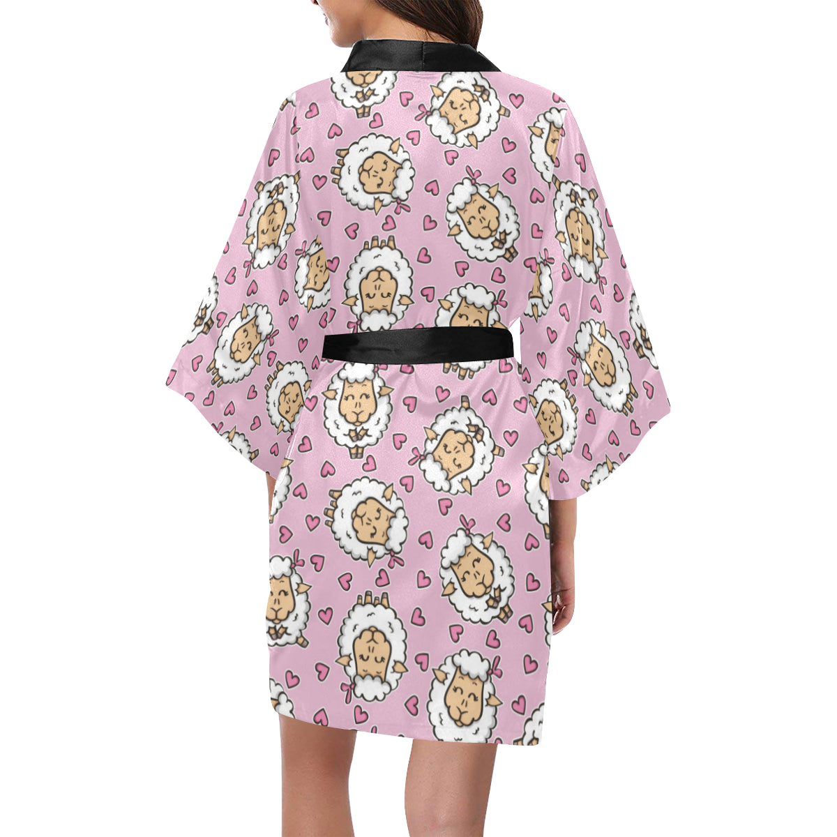 Sheep Cute Pattern Print Design 01 Women's Short Kimono