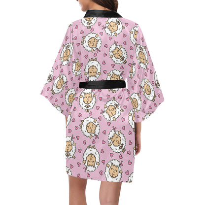 Sheep Cute Pattern Print Design 01 Women's Short Kimono
