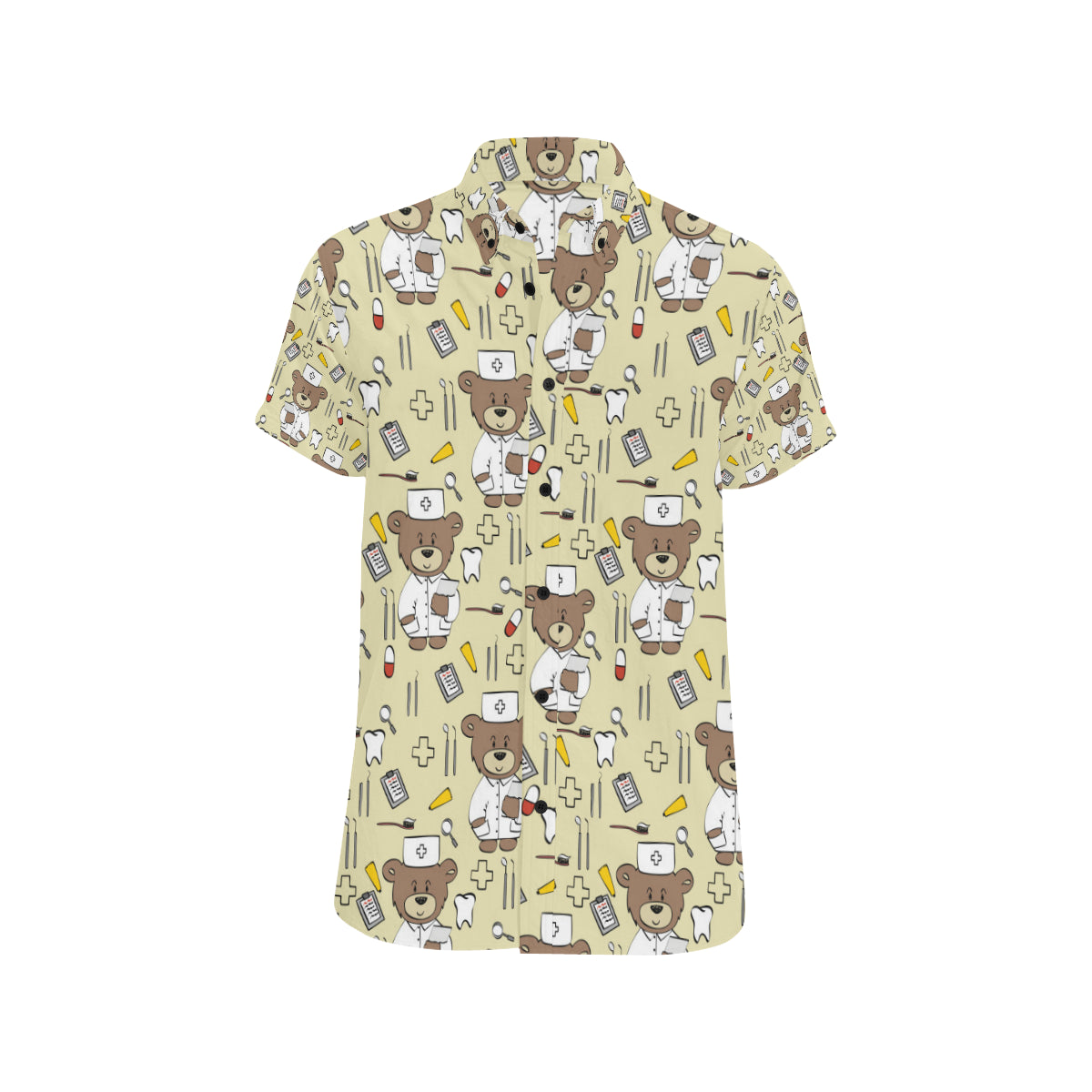 Nurse Bear Pattern Print Design A02 Men's Short Sleeve Button Up Shirt