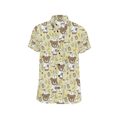 Nurse Bear Pattern Print Design A02 Men's Short Sleeve Button Up Shirt