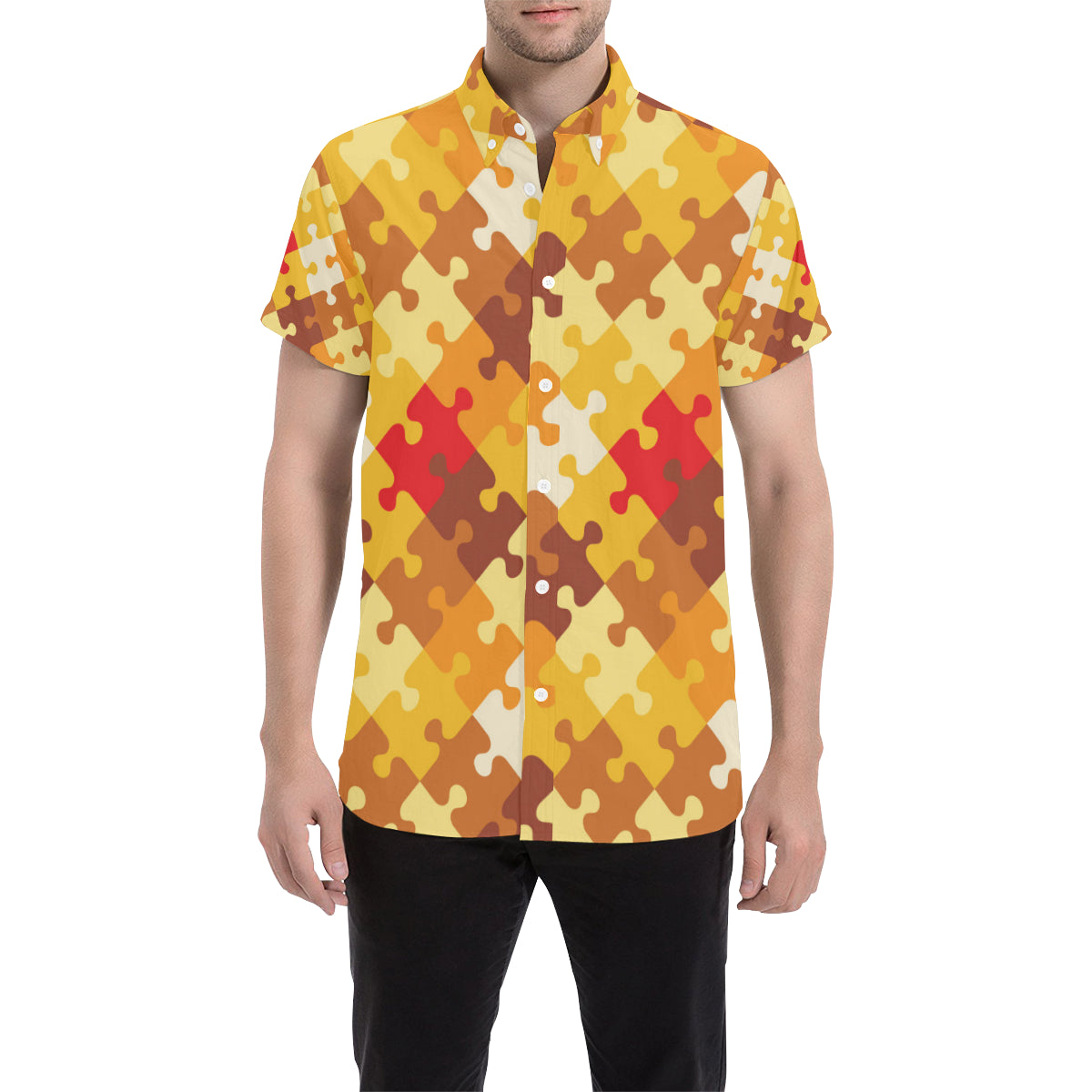 Puzzle Pattern Print Design A01 Men's Short Sleeve Button Up Shirt
