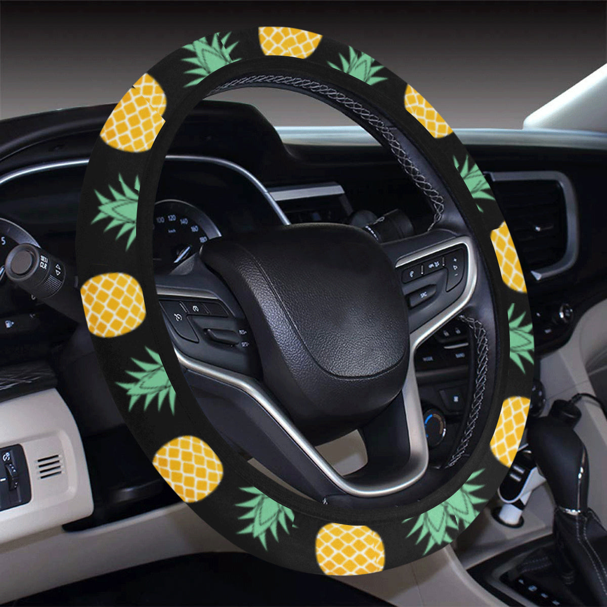Pineapple Pattern Print Design A03 Steering Wheel Cover with Elastic Edge