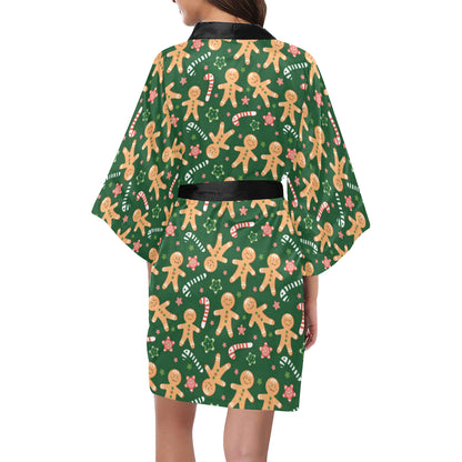 Gingerbread Pattern Print Design 04 Women's Short Kimono