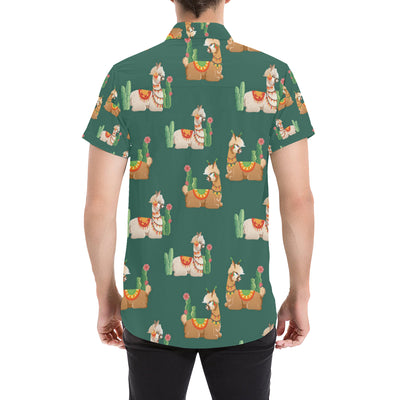 Llama Cactus Pattern Print Design 07 Men's Short Sleeve Button Up Shirt